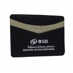 Black Card Holder with Off-White Strip and See-Through Pocket | Custom Logo Printing | CH-13