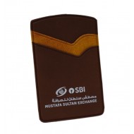 Dark Brown Card Holder with Tan Strip and See-Through Pocket | Custom Logo Printing | CH-4