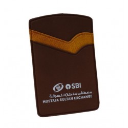 Dark Brown Card Holder with Tan Strip and See-Through Pocket | Custom Logo Printing | CH-4